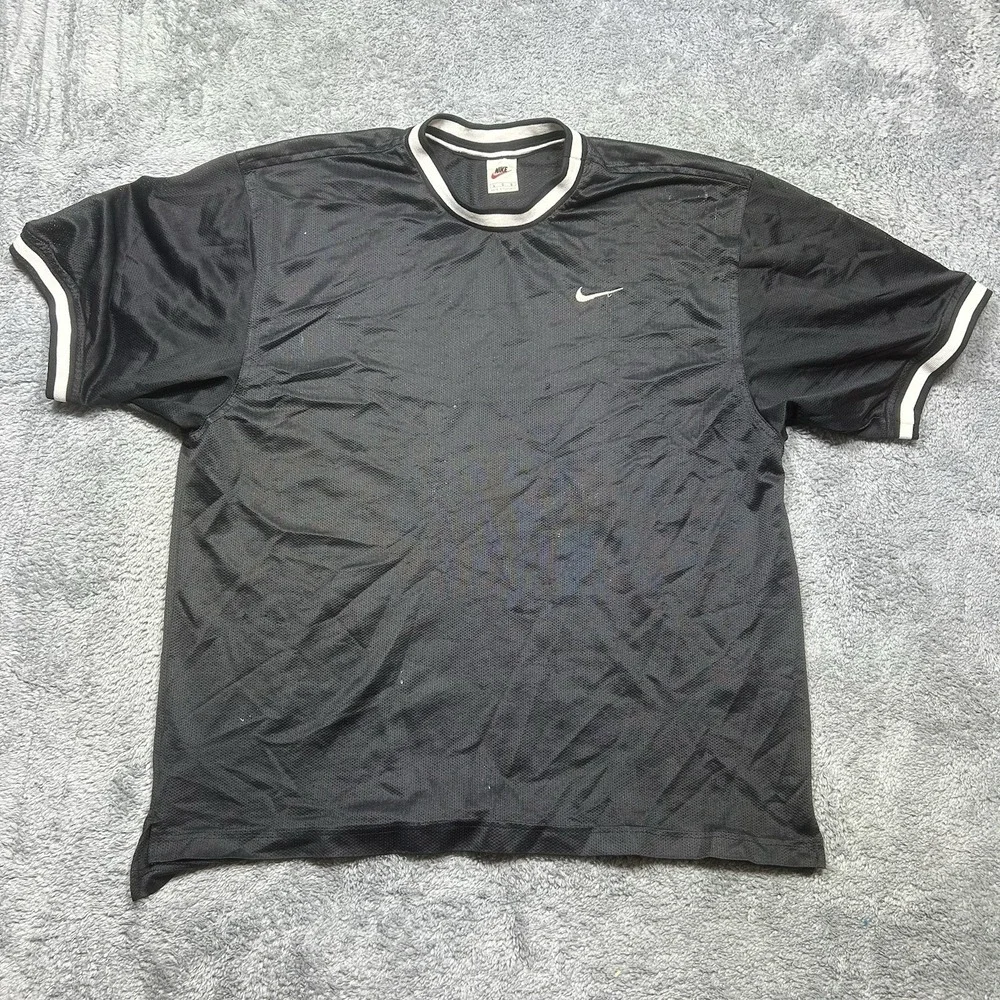 Vintage Nike Mesh Jersey Men's L Black White Tag V Neck Paint Splatter 90s *HOLE - Picture 1 of 12